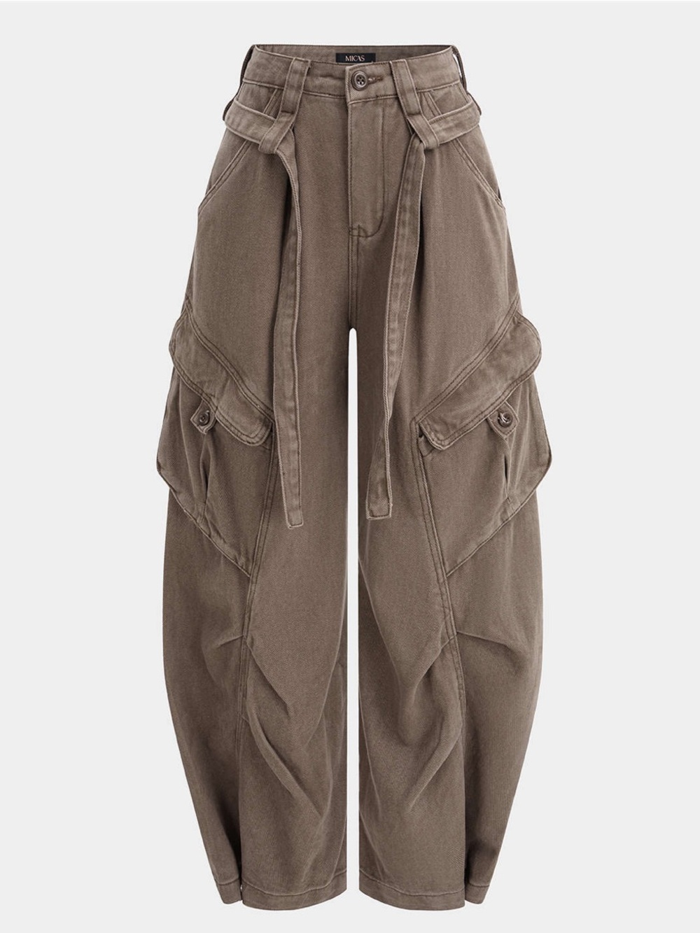 Micas Mauve  Belted Wide-Leg Cargo Jeans